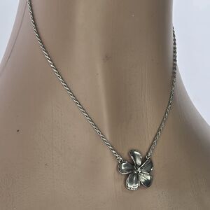 Hawaiian Plumeria Pendant Rope Chain Necklace Set Sterling Silver 925 Jewelry